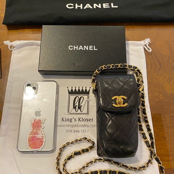 CHANEL Bags Chanel Calfskin Quilted Phone Case Chain Sling Bag